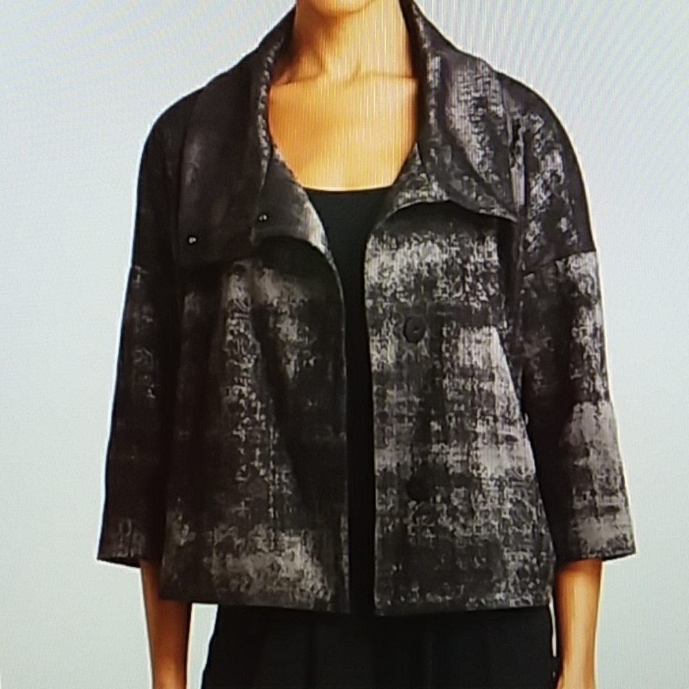 Eileen Fisher gray abstract Jacquard short jacket - Picture 4 of 10